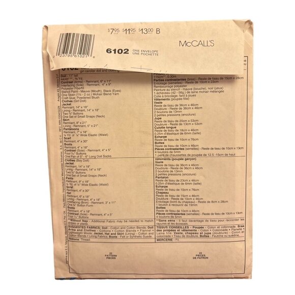 McCalls Pattern 6102 Christmas Caroling Dolls By Diane Clark - Picture 2 of 2